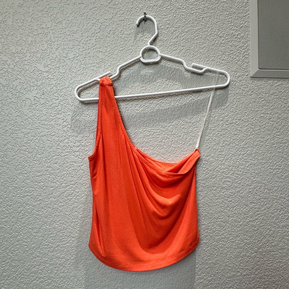 🆕 BP Bright Coral One Shoulder Crop Top